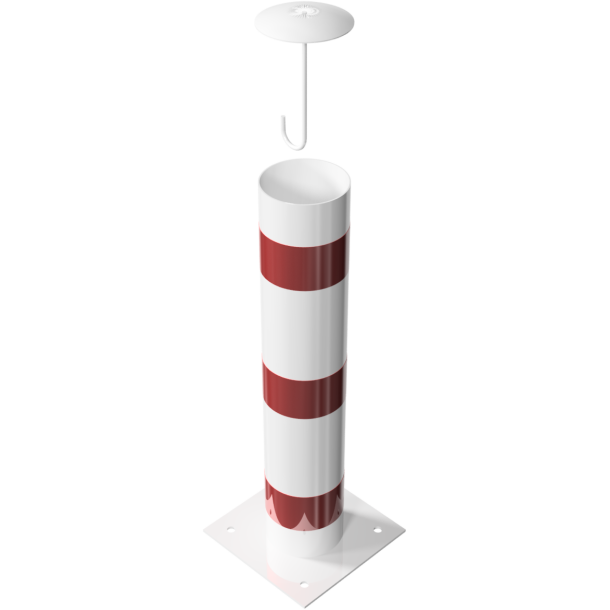 Barrier bollard | Steel tube  193 x 3.6 mm | stationary | for dowel fixing | hot-dip galvanized and white coatedwith three red reflecting stripes | total length: 1000 mm | with steel cap with concrete anchor